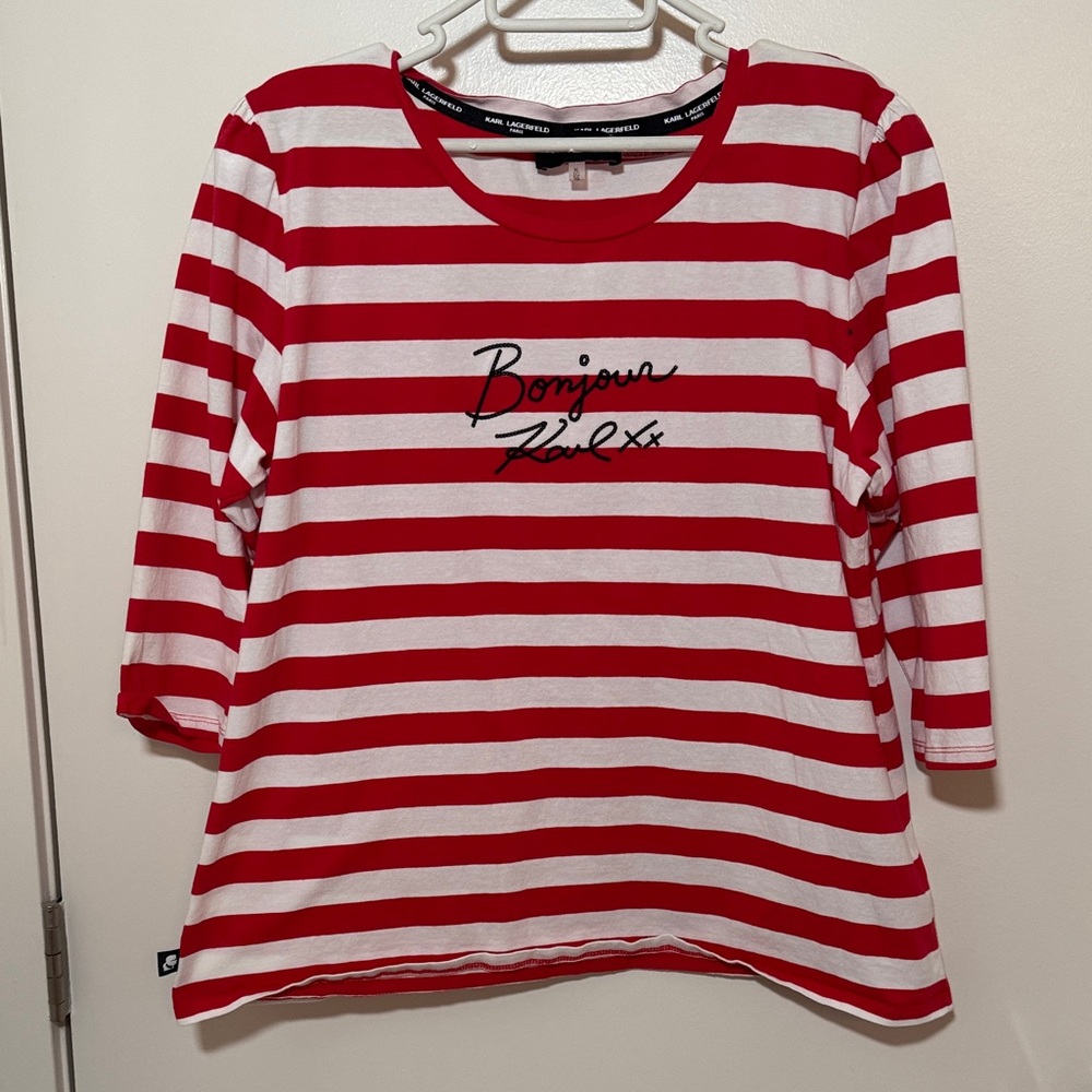Karl Lagerfeld Striped 3/4 Sleeve Top XL